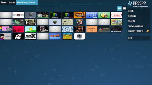 PPSSPP oyun menüsü ekran görüntüsü