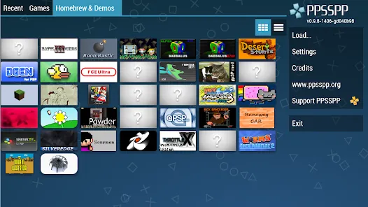 PPSSPP oyun kütüphanesi ekran görüntüsü